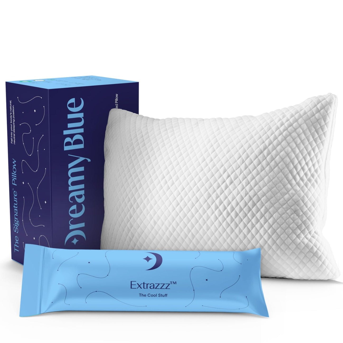 DreamyBlue Signature Pillow w/Adjustable Loft • Shredded Memory Foam Fill • Neutral Alignment for Side, Back, and Stomach Sleepers • Washable Bamboo Rayon Cover • CertiPUR-US Certified Foam (Queen)