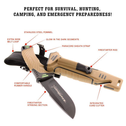 StatGear Surviv-All Fixed-Blade Bowie Knife with Sheath, Firestarter, Sharpener & Cord Cutter for Hunting Camping Outdoors Hiking EDC