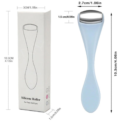 Gajoin Mini Eye Face Rollers Massager 304 Stainless Steel Ice Silicone Roller for Relief Pain Skincare Facial (Blue Color)