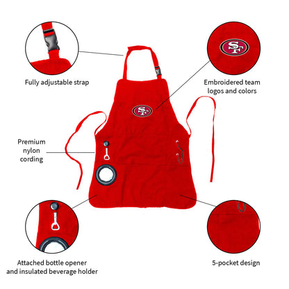 Team Sports America NFL San Francisco 49ers Ultimate Grilling Apron | Bottle Opener and Insulated Beverage Holder | Heavy Duty Durable Cotton Canvas 300 GSM | Machine Washable | Adjustable Straps