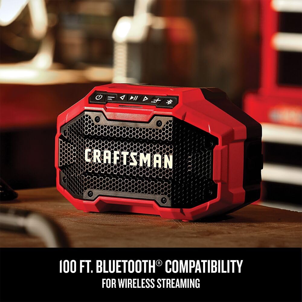 CRAFTSMAN V20 Wireless Portable Bluetooth Speaker, Tool Only (CMCR001B), Red