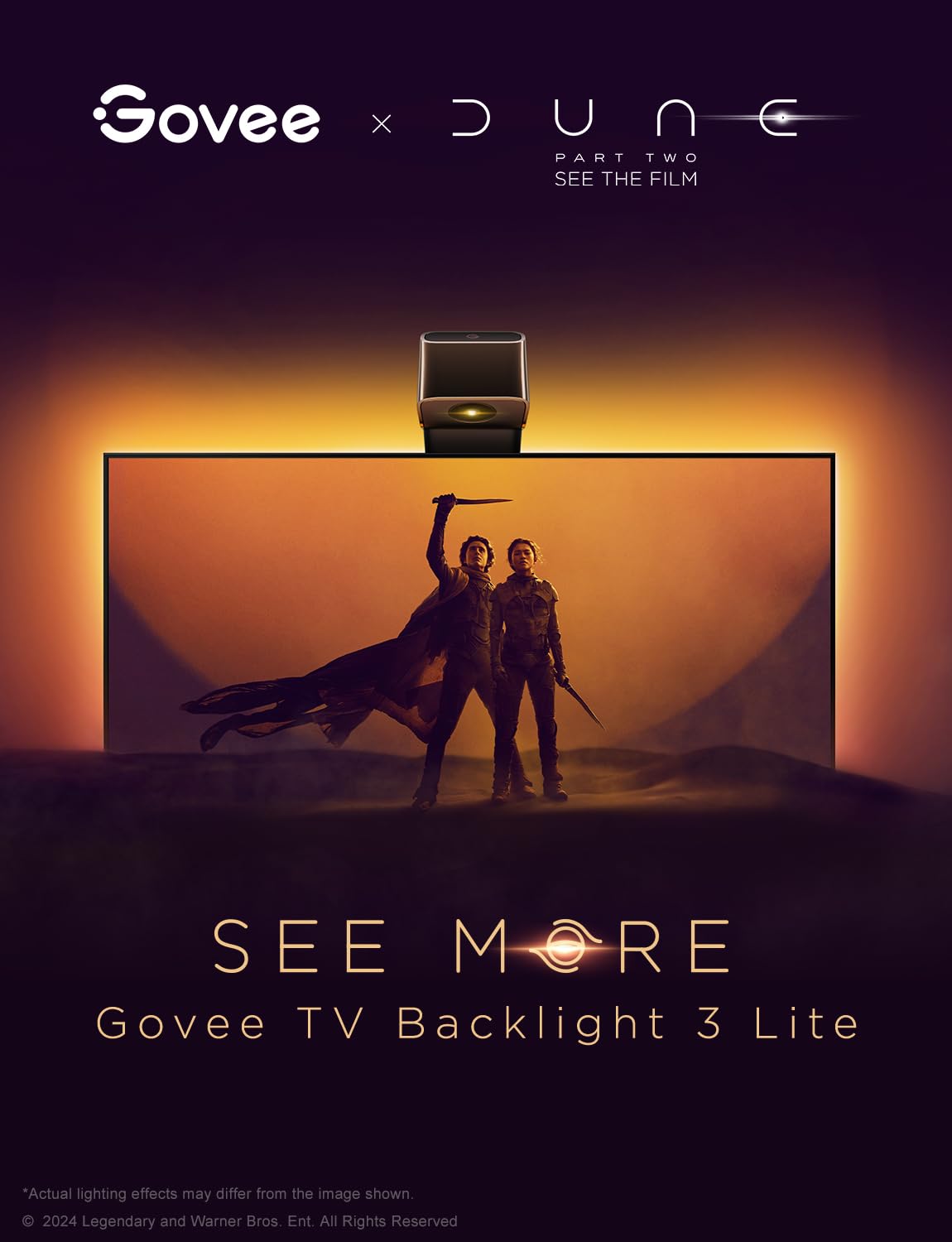 Govee TV Backlight 3 Lite with Fish-Eye Correction Function Sync to 55-65 Inch TVs, 11.8ft RGBICW Wi-Fi TV LED Backlight with Camera, 4 Colors in 1 Lamp Bead, Voice and APP Control, Adapter