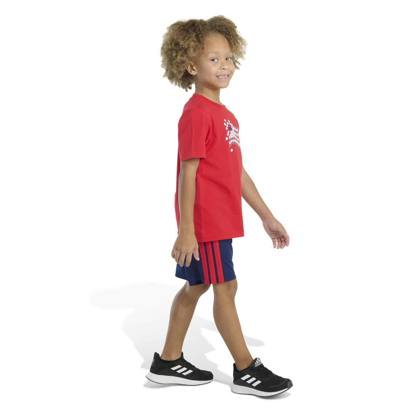 adidas Boys' Short Sleeve Cotton Tee Shirt and 3-Stripe Short Set, Pure Ruby, 3T