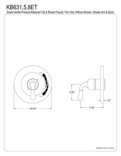 Kingston Brass KB638ET Tub and Shower Trim Kit, Brushed Nickel 6.75 x 6.75 x 4.63