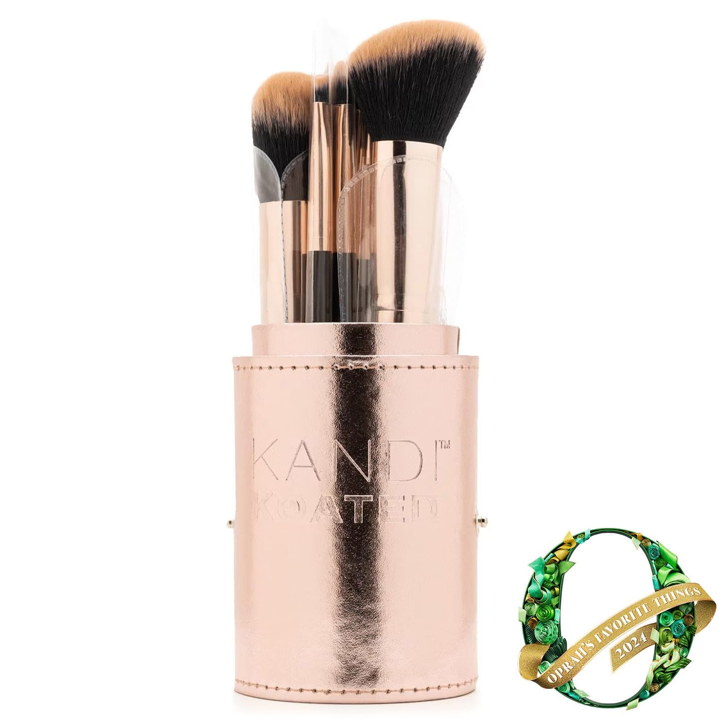 Kandi Koated Makeup Brushes Set with Faux Leather Travel Case [Rose Gold] Synthetic Makeup Brush Kit with Daily Affirmations by Kandi Burruss | Cruelty-Free | Beauty & Makeup