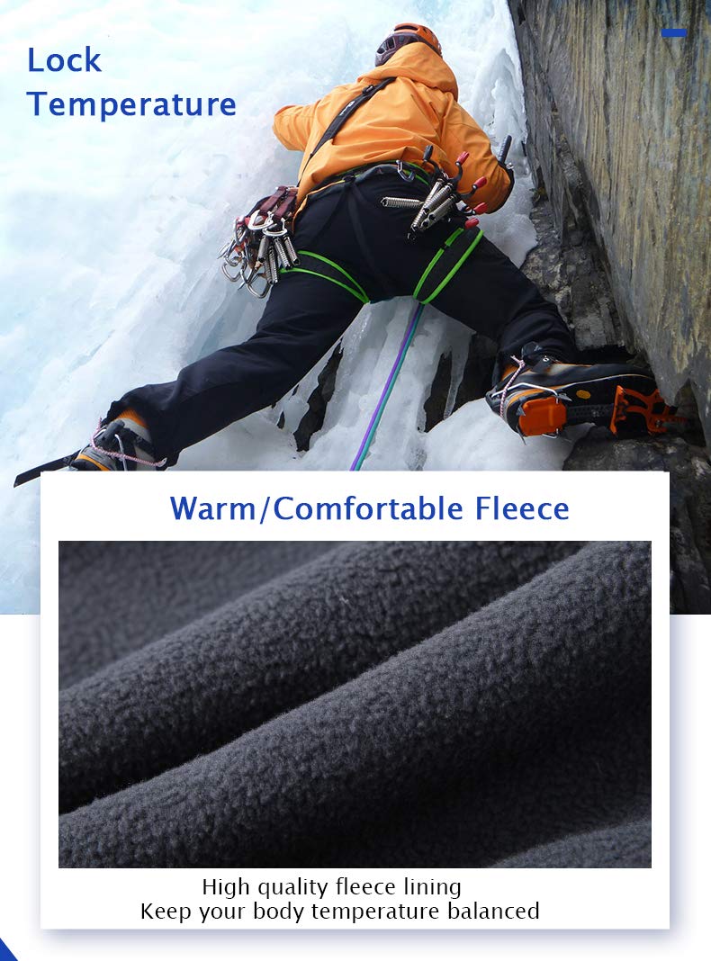 Gash Hao Mens Snow Ski Waterproof Softshell Snowboard Pants Outdoor Hiking Fleece Lined Zipper Bottom Leg (180Black, 30W X 32L)