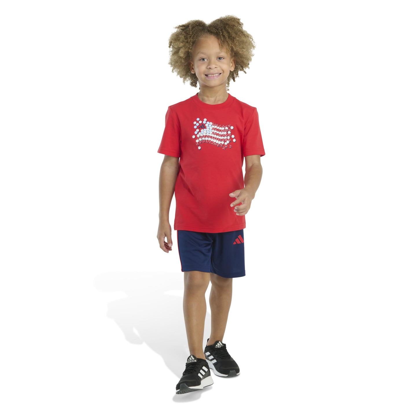 adidas Boys' Short Sleeve Cotton Tee Shirt and 3-Stripe Short Set, Pure Ruby, 3T