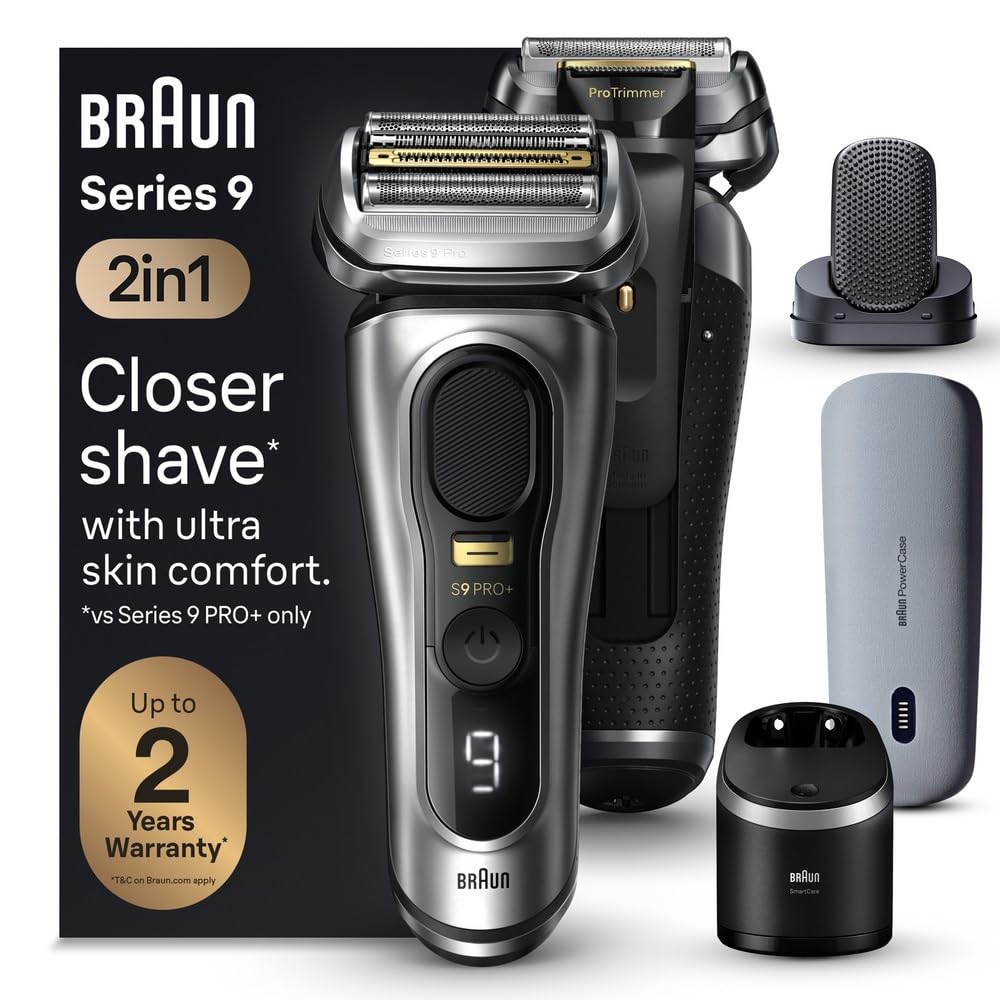 Braun Series 9 PRO+ Electric Razor for Men, 5 Pro Shave Elements & Shave-Preparing ProComfort Head, Closeness & Skin Comfort, SmartCare Center, PowerCase for Mobile Charging, Wet & Dry Use, 9599cc