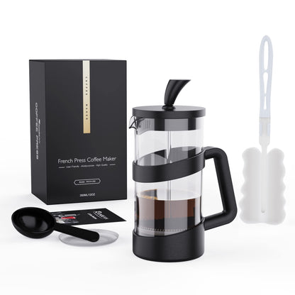 RAINBEAN Mini French Press Coffee Maker, 12 oz, Camping Coffee Press Pot, Small French Press, Tea and Frothed Milk Press (Black, 12 oz)