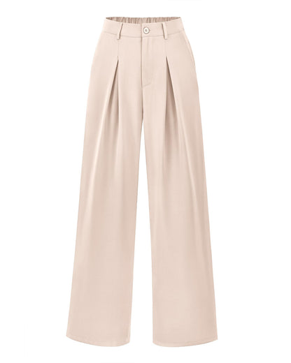 BTFBM Women High Waist Palazzo Pants Casual Wide Leg Trousers Button Down Loose Work Office Business Suit Pant Pockets(Solid Beige, Small)