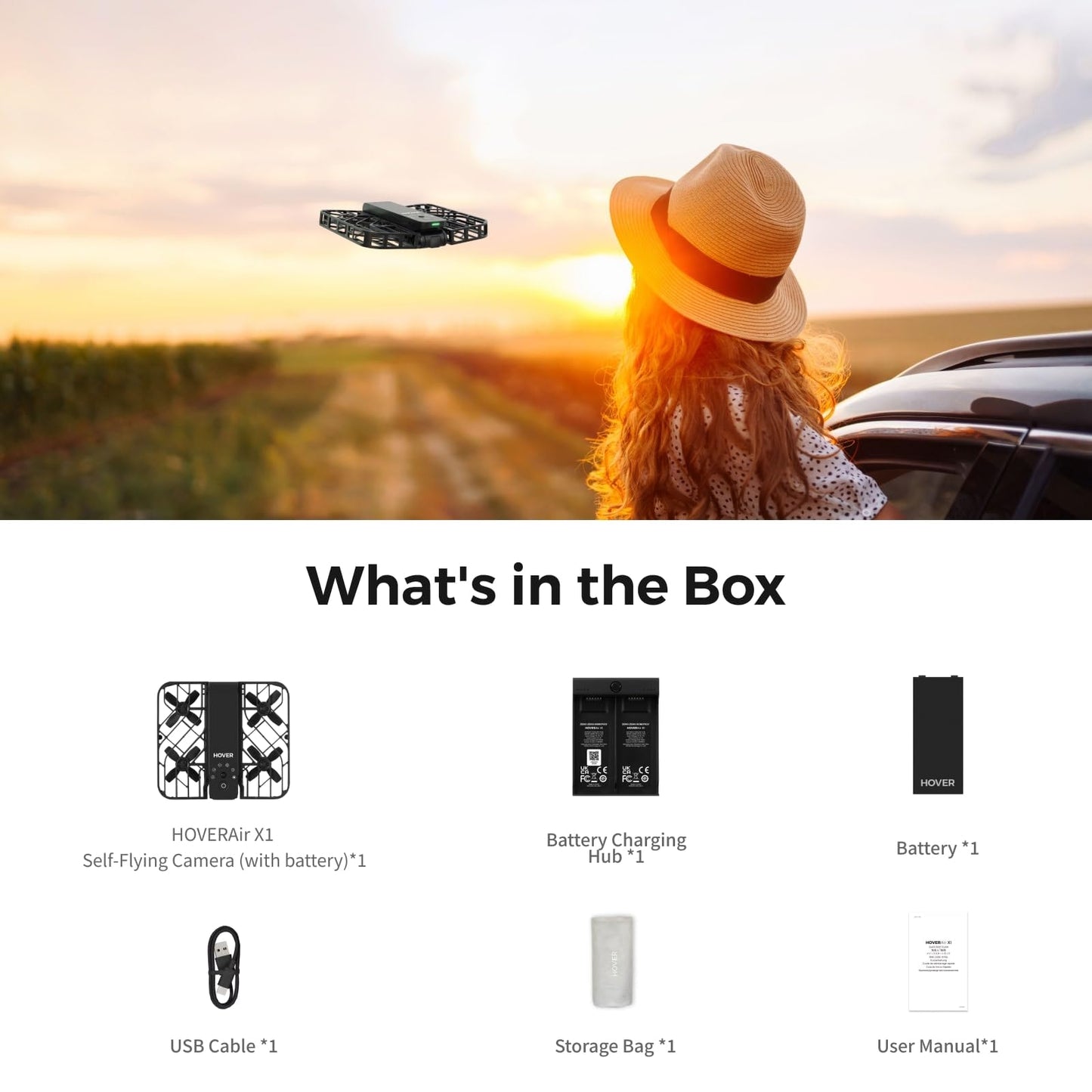 HOVERAir X1 Drone with Camera, Self-Flying Camera Drone with Follow Me Mode, Foldable Mini Drone with HDR Video Capture, Palm Takeoff, Intelligent Flight Paths, Hands-Free Control Black (Combo)