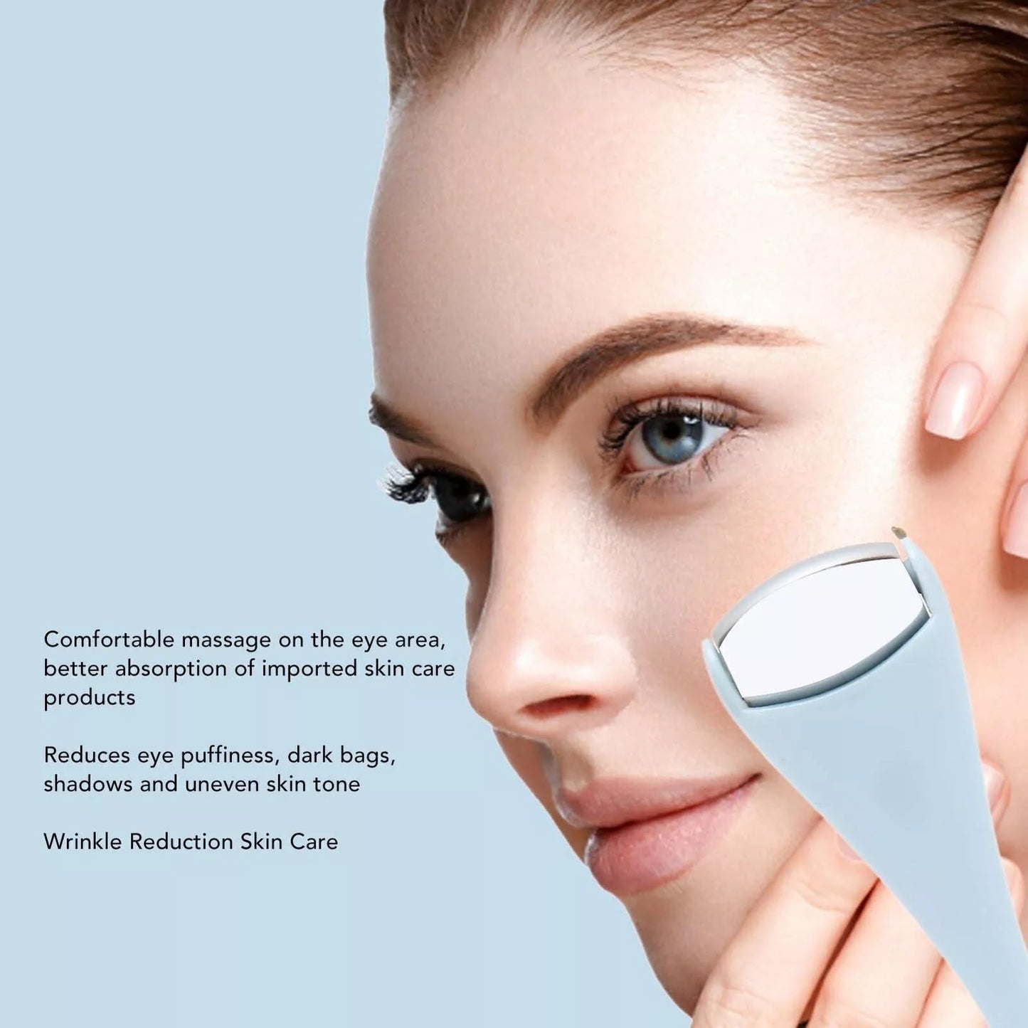 Gajoin Mini Eye Face Rollers Massager 304 Stainless Steel Ice Silicone Roller for Relief Pain Skincare Facial (Blue Color)