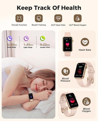 Smart Watch Fitness Tracker (Answer/Make Call), 24/7 Heart Rate Spo2 Blood Pressure Monitor Sleep Tracker, 114 Sports Modes Pedometer Calorie Step Tracker, Waterproof Activity Tracker for Women