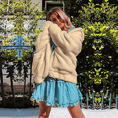 PRETTYGARDEN Women's Fashion Winter Coats Sherpa Fleece Faux Fur Shearling Oversized Trendy Jackets Warm Outerwear Clothing (Style One Apricot,Medium)