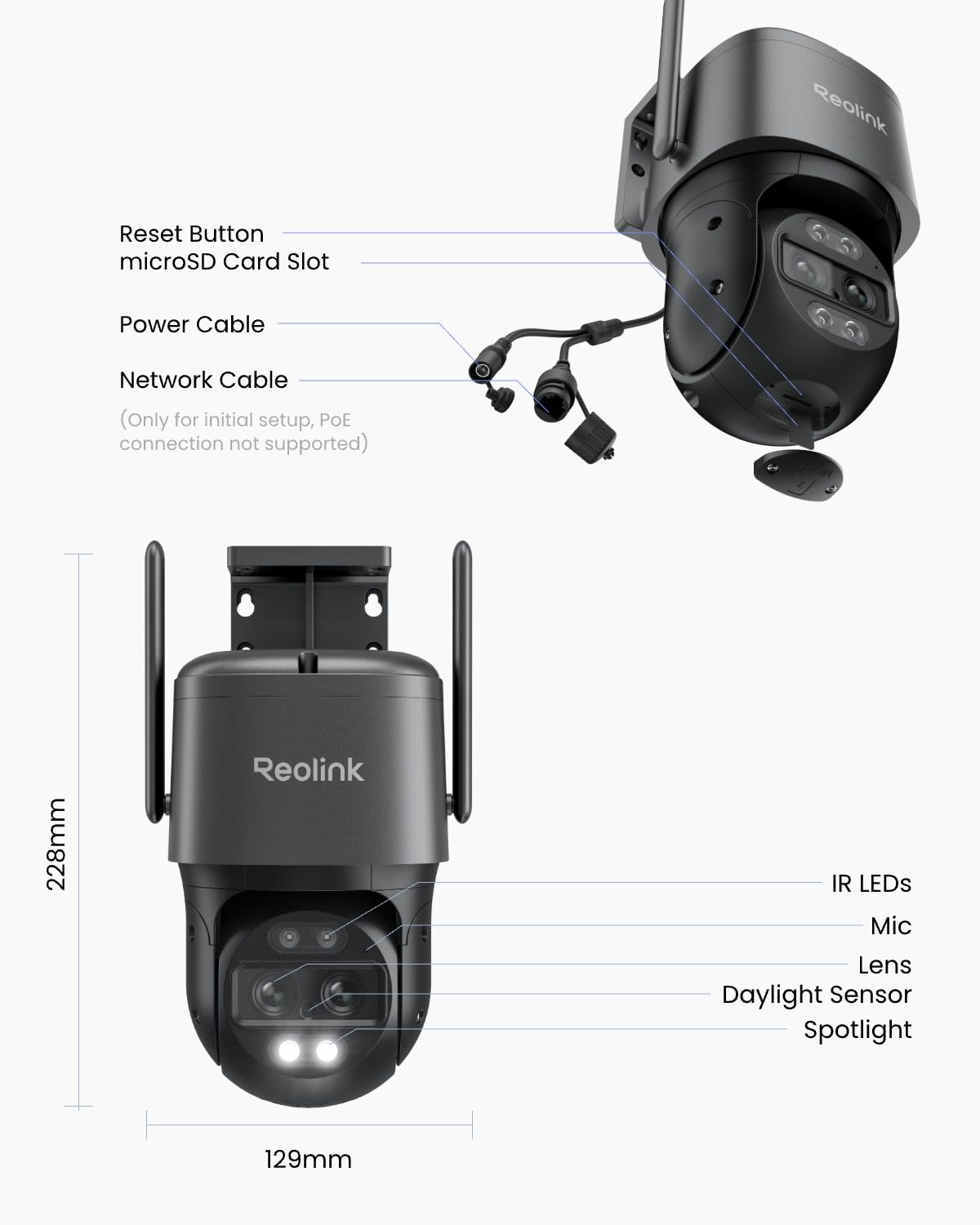 REOLINK 4K Wired WiFi Outdoor Camera, 8MP Dual Lens Security Camera, 360 PTZ Camera Auto Tracking, 2.4/5GHz Wi-Fi Smart Person/Vehicle Detection, 6X Hybrid Zoom, Color Night Vision, TrackMix WiFi