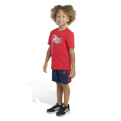 adidas Boys' Short Sleeve Cotton Tee Shirt and 3-Stripe Short Set, Pure Ruby, 3T