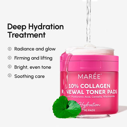 MAREE Collagen Acne Clearing Polishes - Toner Pads with Retinol - Minimizing Wrinkle Zero Pore Pads - Hydrating Toning Collagen Pad with Retinol & Centella Device - Anti Aging Brightening Wipes