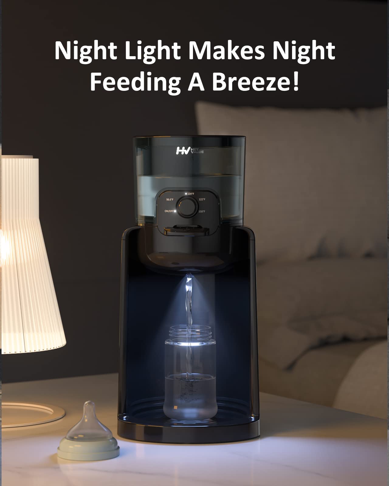 Water Warmer, HEYVALUE Baby Bottle Warmer, Formula Maker with Night Light, 4 Temperature Control & 72H Keep Warm, Detachable Tank, Instantly Dispenses Warm Water, Feed Baby More Easier and Healthier