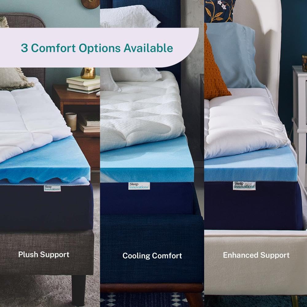 Sleep Innovations Dual Layer 4 Inch Memory Foam Mattress Topper, Twin Size, Medium Support, 2 Inch Cooling Gel Memory Foam Plus 2 Inch Pillow Top Cover