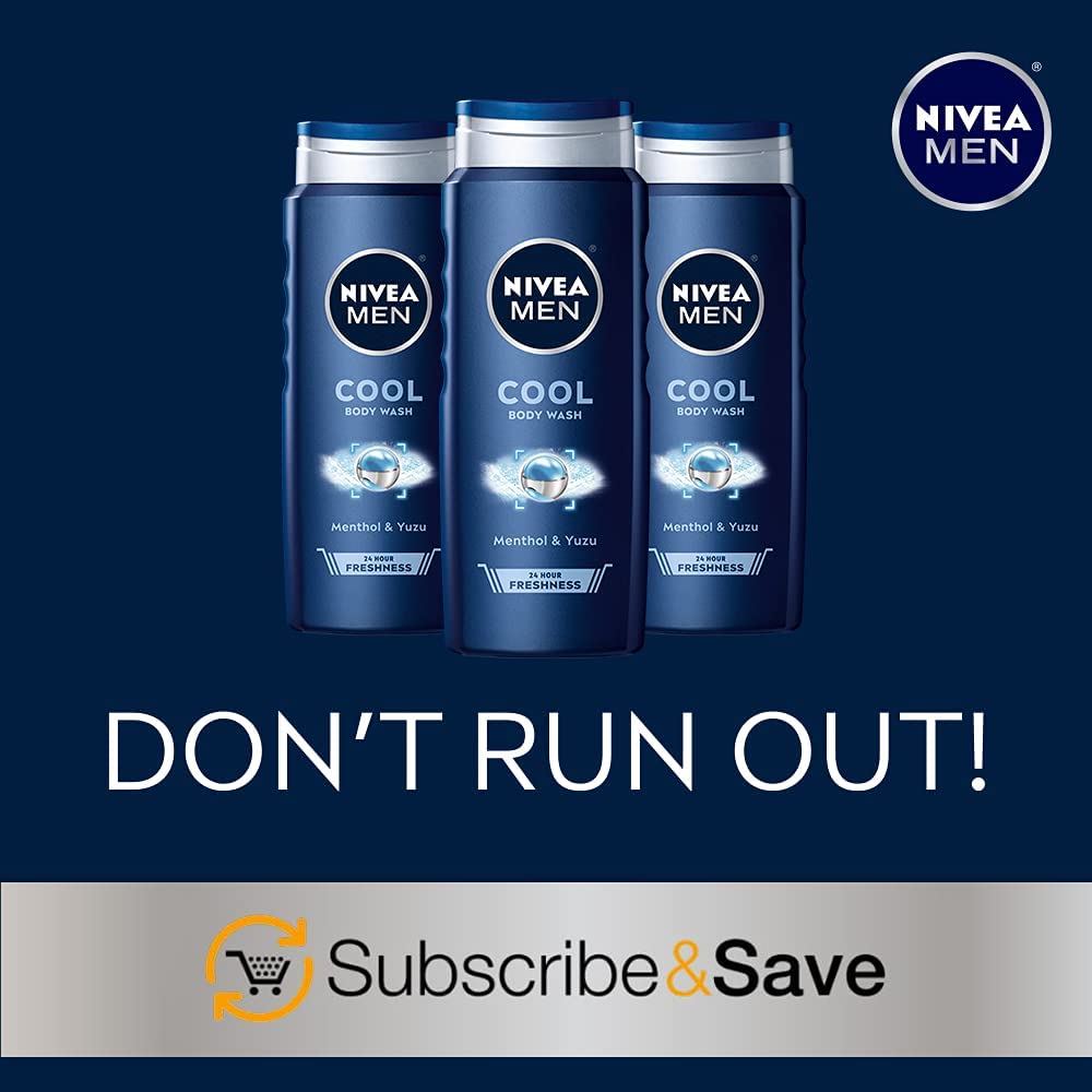 Nivea Men Cool Body Wash with Icy Menthol, Scented Body Wash for Men, 3 Pack of 16.9 Fl Oz Bottles