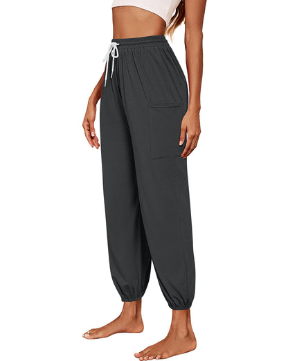 Riyiper 3 Pack Women's Sweatpants, Cozy Yoga Pants with Pockets Casual Harem Lounge Pants Athletic Drawstring Joggers (Black, Gray, Khaki,Large)