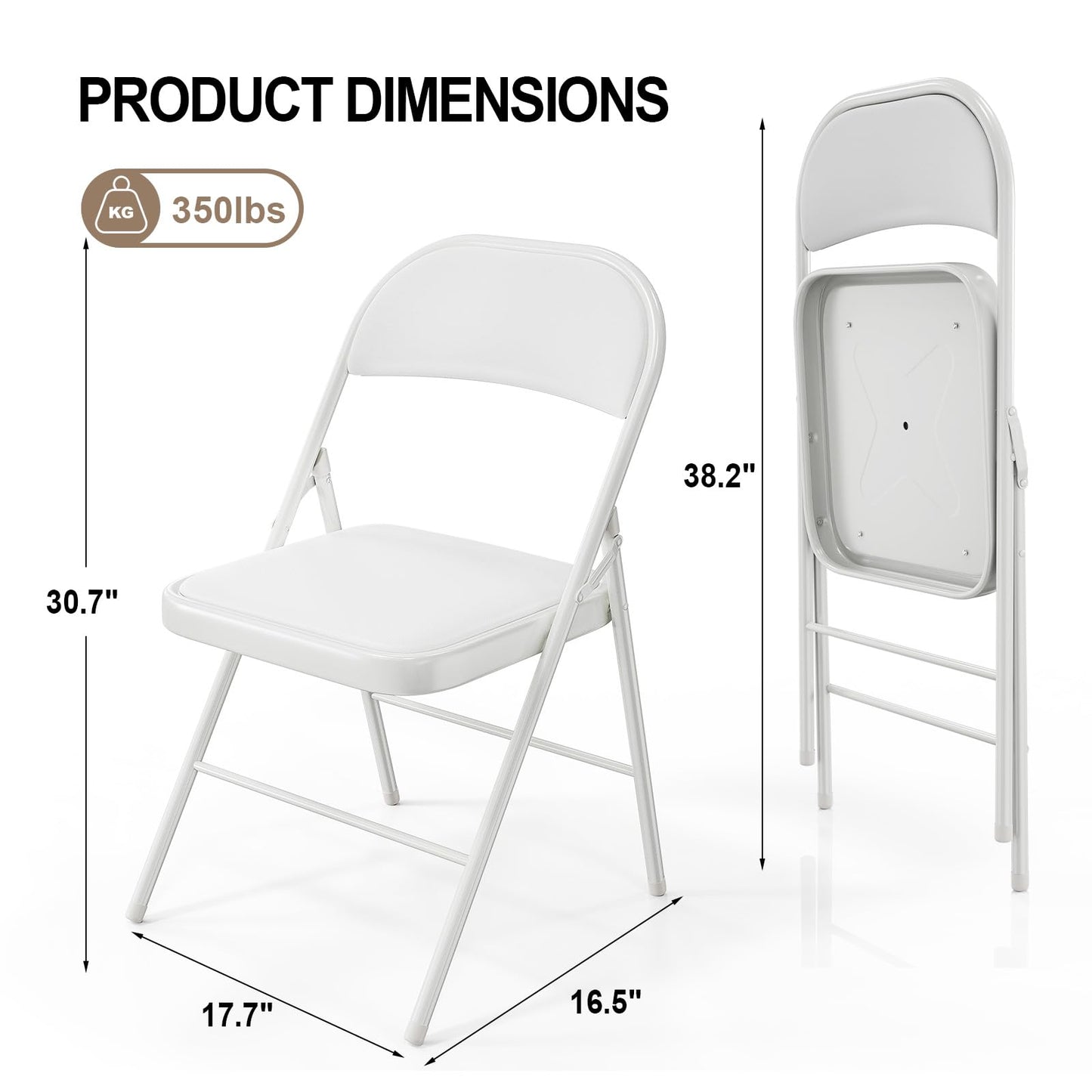 VINGLI 4 Pack Folding Chairs with Padded Seats, Metal Frame with Pu Leather Seat & Back, Capacity 350 lbs, White