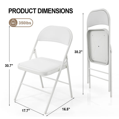 VINGLI 4 Pack Folding Chairs with Padded Seats, Metal Frame with Pu Leather Seat & Back, Capacity 350 lbs, White