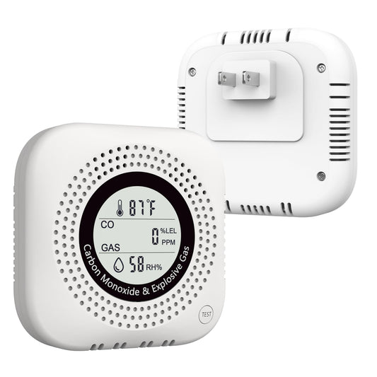 4-in-1 Upgraded Natural Gas Leak Detector and Carbon Monoxide Detectors,Carbon Monoxide Detectors Plug in with Temperature & Humidity Monitor CO Methane Propane Alarm for Home RV Hotel (White)