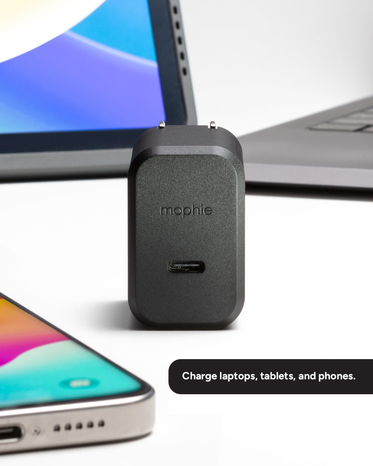 Mophie GaN 30W USB C Charger Block - Fast Wall Charger for iPhone, iPad, Samsung Galaxy, Google Pixel, and More - Compact, Foldable Prongs, Eco-Friendly, Black