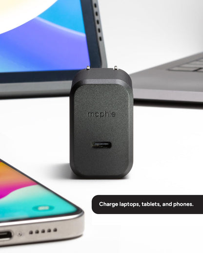 Mophie GaN 30W USB C Charger Block - Fast Wall Charger for iPhone, iPad, Samsung Galaxy, Google Pixel, and More - Compact, Foldable Prongs, Eco-Friendly, Black
