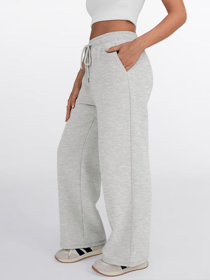 Trendy Queen Womens Wide Leg Sweatpants High Waisted Baggy Lounge Pants Drawstring Fall Fashion Outfits 2025 Joggers with Pockets Grey M