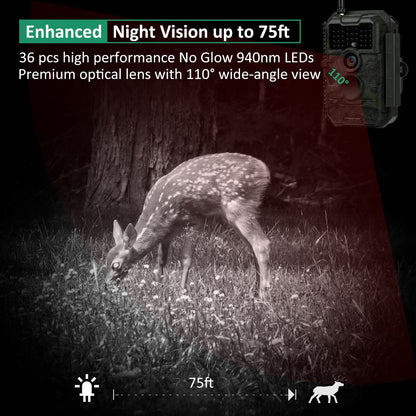 GardePro E6 Trail Camera WiFi 32MP 1296P Game Camera with No Glow Night Vision Motion Activated Waterproof for Wildlife Deer Scouting Hunting or Property Security, Camo