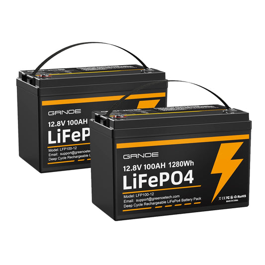 12V 100Ah LiFePO4 Battery Group 31 With Built-in 100A BMS (2 Pack), 1280Wh Lithium Battery with 15000 Deep Cycles, Prefect for Solar System, Rvs, Marine, Vans, Trailer, Backup