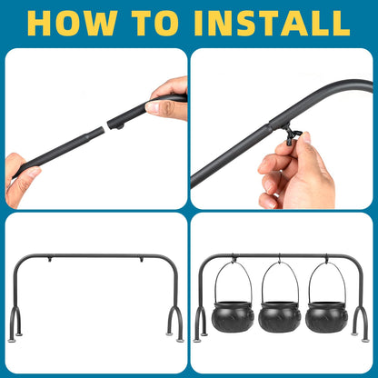 Halloween Party Decorations Indoor,Set of 3 Witches Cauldron Candy Serving Bowls With Rack,Halloween Party Supplies,Black Plastic Candy Cauldron for Table Decor