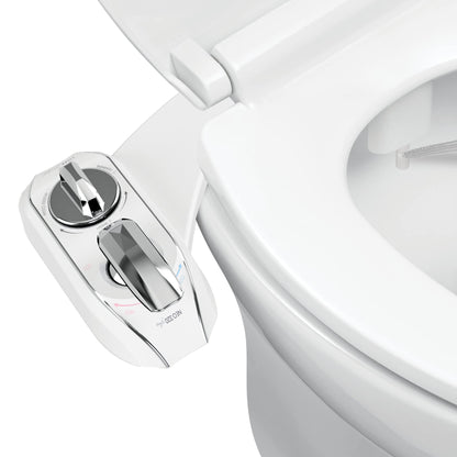 LUXE Bidet NEO 320 Plus - Patented Bidet Attachment for Toilet Seat, Innovative Hinges to Clean, Slide-in Install, Advanced 360° Self-Clean, Warm, Dual Nozzles, Feminine & Rear Wash (Chrome)