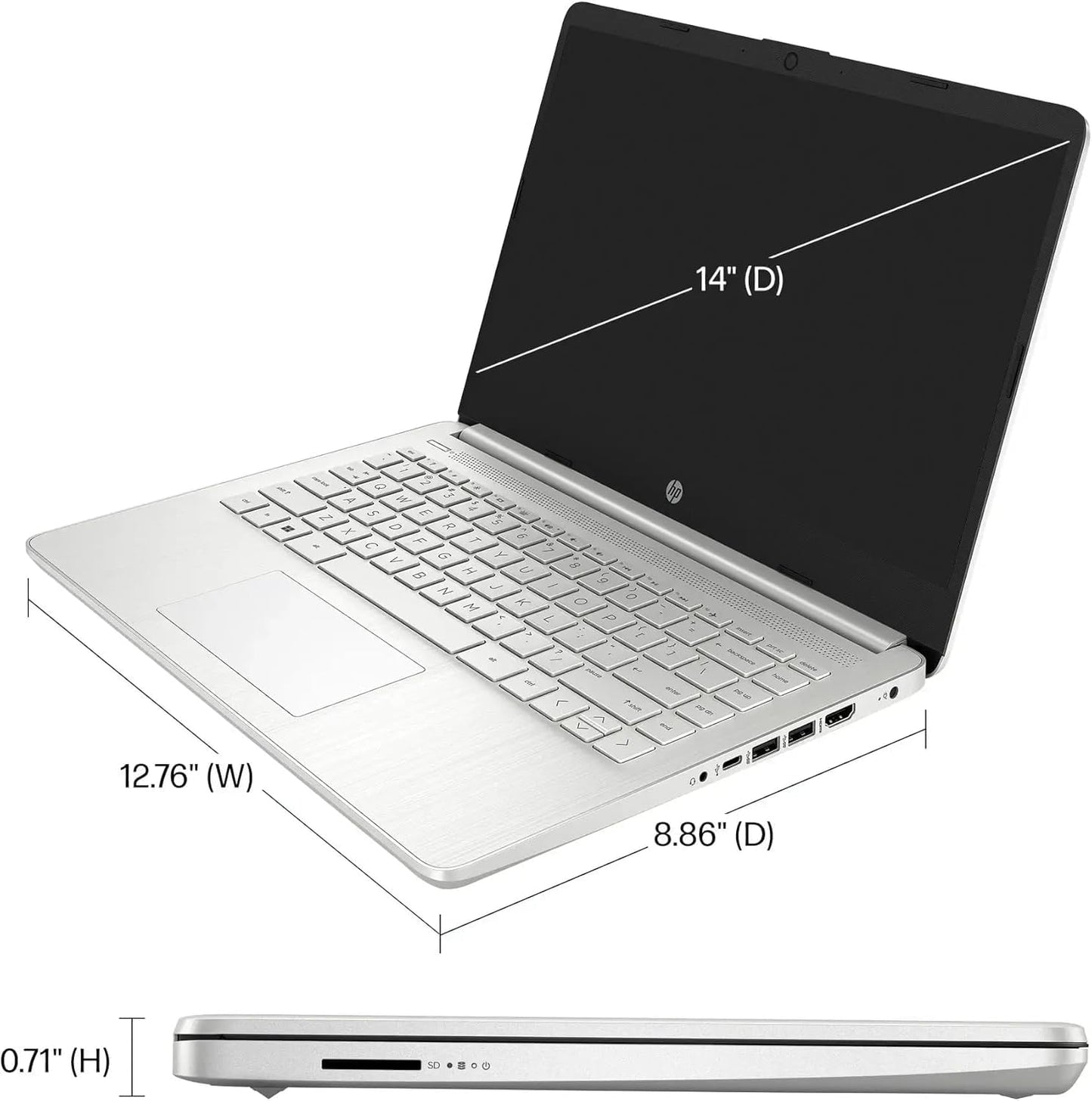 HP Student Business Laptop Computer - w/Microsoft Office Lifetime & Free CD/DVD Drive • 16GB RAM • 128GB eMMC & 256GB Extend Micro SD • Intel 4-Core Processor • HD Display • Win11 Pro(Silver)
