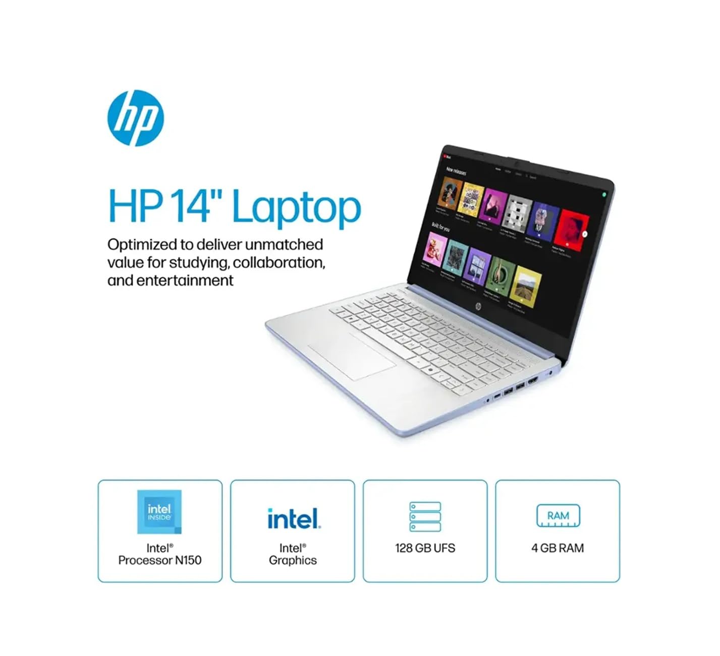 HP 14 Ultra-Light Laptop for Student & Home (14" LED Display, 1-Year Office 365, Intel 4-Core N150 (>N4120), 4GB RAM, 256GB Storage), Long Battery Life, Fast Charge, Webcam, Win 11 S, 2025, Blue