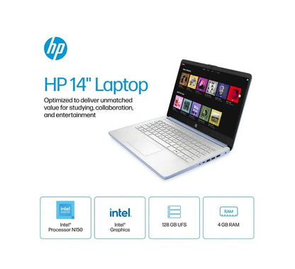 HP 14 Ultra-Light Laptop for Student & Home (14" LED Display, 1-Year Office 365, Intel 4-Core N150 (>N4120), 4GB RAM, 256GB Storage), Long Battery Life, Fast Charge, Webcam, Win 11 S, 2025, Blue