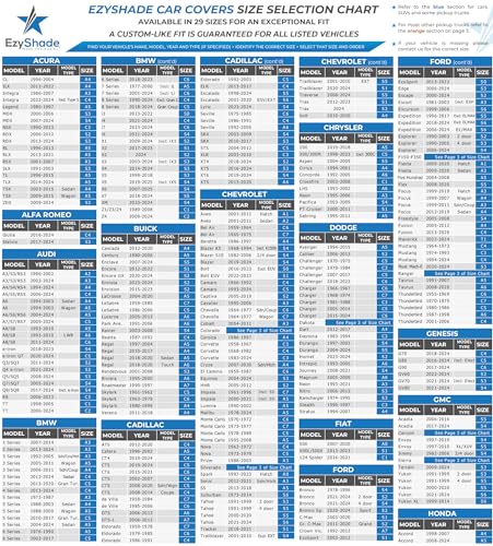 EzyShade 10-Layer Car Cover Waterproof All Weather - See Vehicle Size-Chart - Car Covers for Automobiles & Car Snow Cover - Full Exterior Covers - Winter Rain Sun SUV Sedan. Size A4 (See Size Chart)