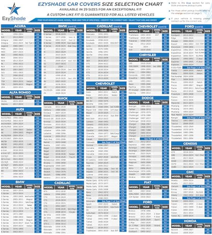 EzyShade 10-Layer Car Cover Waterproof All Weather - See Vehicle Size-Chart - Car Covers for Automobiles & Car Snow Cover - Full Exterior Covers - Winter Rain Sun SUV Sedan. Size A4 (See Size Chart)