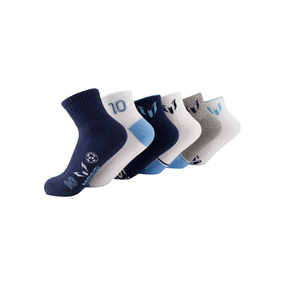 Messi Boys Lifestyle Ankle Socks, 6-Pack Kids Socks, Soft & Stretchy, Comfortable, Blue