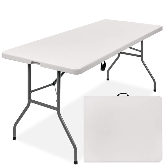 Best Choice Products 6ft Plastic Folding Table, Indoor Outdoor Heavy Duty Portable w/Handle, Lock for Picnic, Party, Camping - White