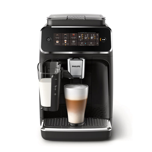 PHILIPS Series 3300 Fully Automatic Espresso Coffee Machine - 6 Hot & Iced Drinks, LatteGo Milk System, 40% Quieter SilentBrew, Ceramic Grinder, Aquaclean Filter, Glossy Black (EP3341/50)