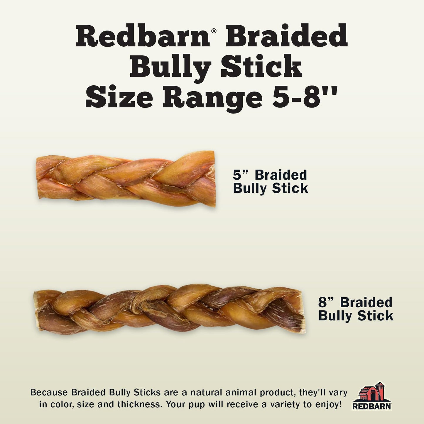 Redbarn Pet Products All Natural 5"-8" Braided Bully Sticks for Small & Large Dogs - Healthy Long Lasting Beef Chews Variety Party Pack - Single Ingredient Low Odor Rawhide Free - 8 oz Bag