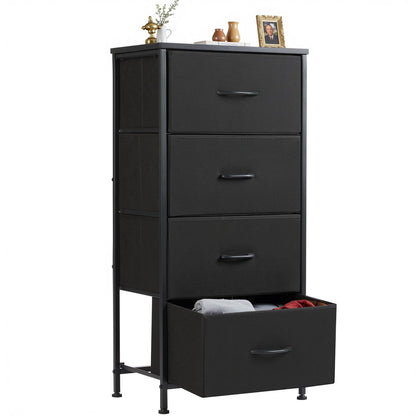 Sweetcrispy Nightstand Small Bedroom Dresser with 4 Fabric Drawers, Bed Side Furniture End Table, Wooden Top Cabinet Night Stand Dresser for Closet, Entryway, Dorm, Black