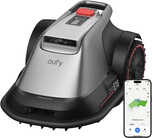 eufy E18 Robot Lawn Mower,Max 0.3 Acres,Wireless Robot Mower with Auto Mapping,Vision Navigation,Multi-Zone Management,Robotic Lawnmower with AI Obstacle Avoidance,APP Control,18°Slope,Cut Height1-3"