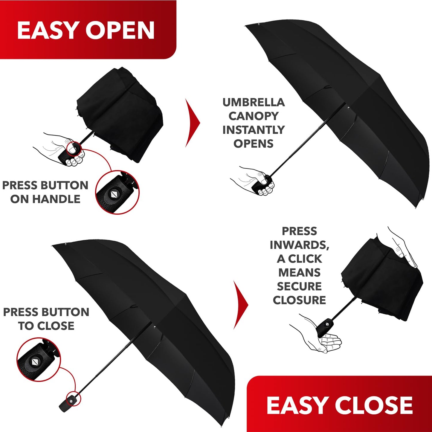 Repel Umbrella Windproof Travel Umbrellas for Rain - Easy Auto Open Close, Durable & Compact Umbrella, Strong Fiberglass Frame, Waterproof Canopy - Backpack, Purse, Portable Umbrella for Travel