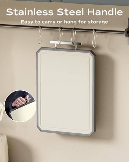 SNOWCLAD Stainless Steel Cutting Board,Double Sided Steel Cutting Boards for kitchen,Stainless Steel/Wheat straw pp Large Board for meat,non toxic Chopping,16 * 11 Inch,Dishwasher Safe