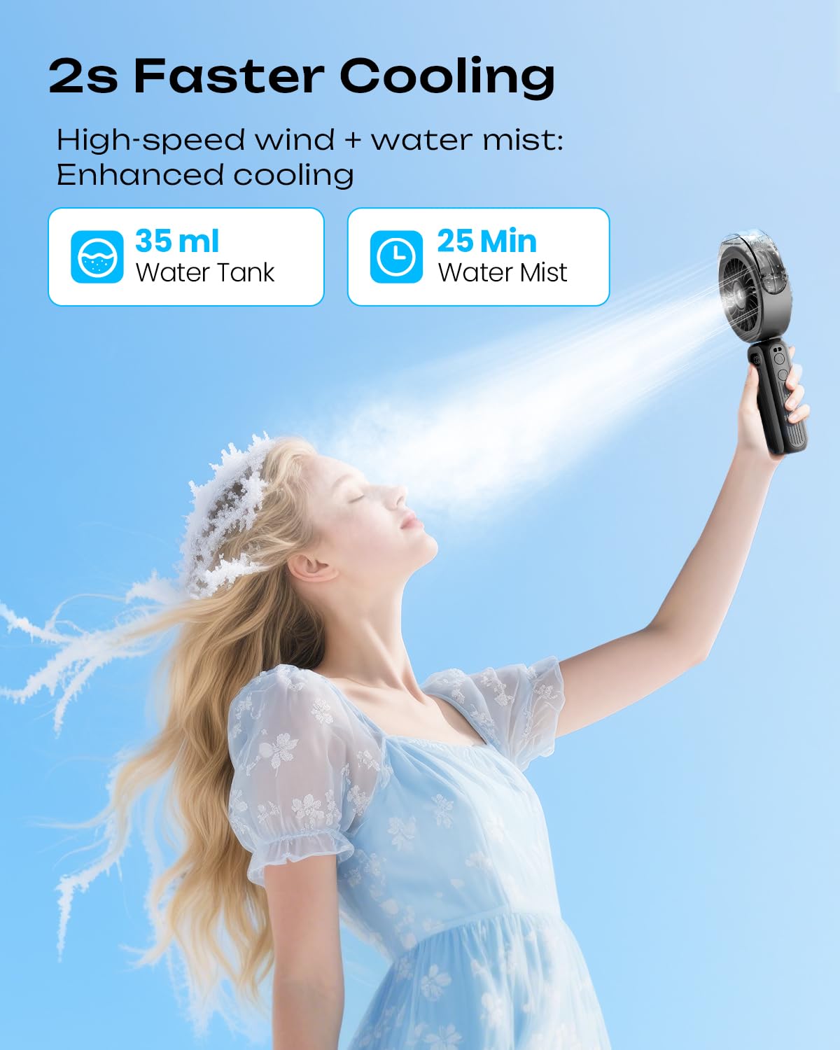 Otlonpe Handheld Misting Fan Portable, Powerful High Speed, Small Personal Rechargeable Cooling Mister Fan Water Spray Mist, 4000mAh Battery Operated for Travel Indoor Outdoor Hand Desk (Black)