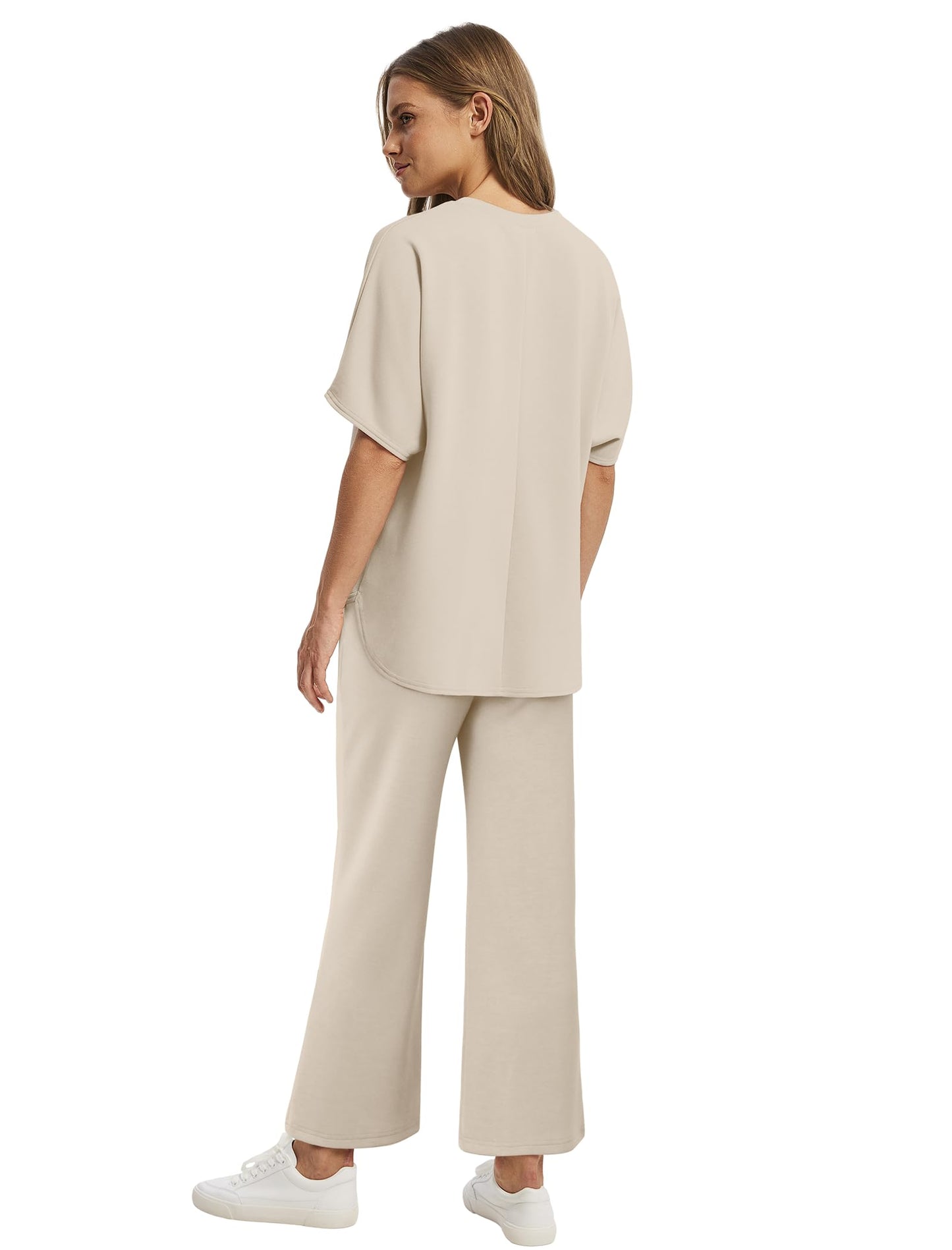 SAMPEEL 2 Piece Sets for Women Summer School Teachers Outfits Lounge Beach Vacation Clothes Women Fashion Clothing Travel Teacher Outfits Beige M